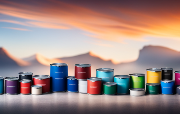 An image showcasing a variety of vibrant paint cans, each labeled with the specific type of paint suitable for Graco Airless Sprayers