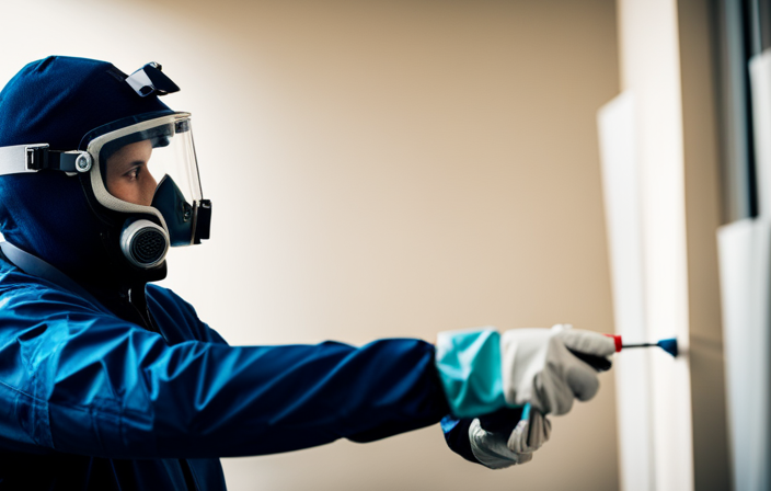 An image of a skilled painter, wearing protective gear, flawlessly operating a state-of-the-art airless paint sprayer
