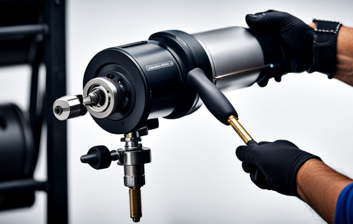 An image that visually depicts the step-by-step process of attaching a Graco roller attachment to an airless paint sprayer, showcasing the precise alignment and connection of the components
