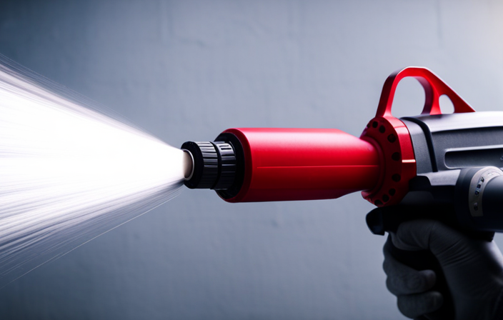 An image showcasing an airless paint sprayer in action, emitting a precise and powerful spray of paint particles