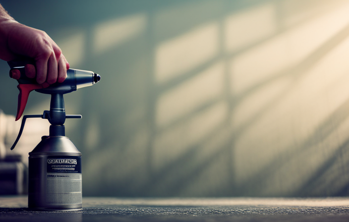 An image showcasing an airless sprayer painting a wall with precision, while a translucent layer of excess paint hovers around the sprayer, illustrating the concept of how much extra paint is needed for optimal coverage