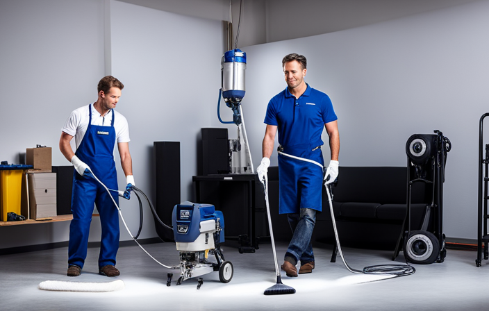An image showcasing the step-by-step process of cleaning a Graco Truecoat 2 Airless Electric Paint Sprayer