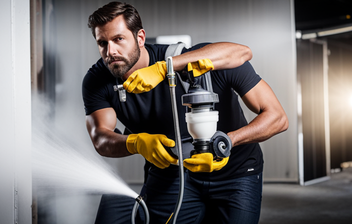 An image showcasing a step-by-step process of cleaning a Wagner airless paint sprayer after using Kilnz