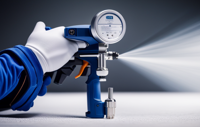 An image showcasing a close-up of a Graco Airless Paint Sprayer, capturing its distinctive features such as the control panel, nozzle, paint container, and power cord, allowing readers to visually identify the model