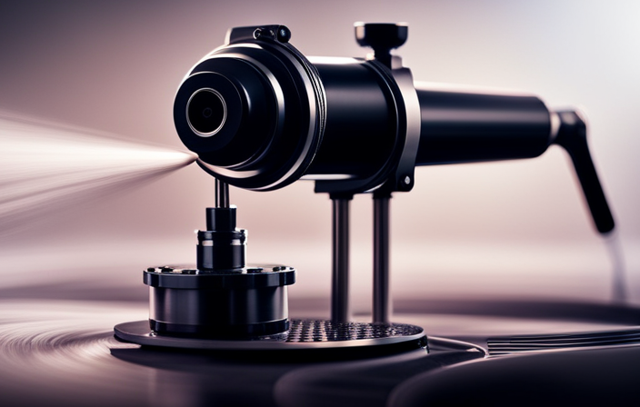 An image that showcases a close-up view of an airless paint sprayer's piston being carefully lubricated with oil, displaying the precise application process and highlighting the piston's intricate parts and their interaction