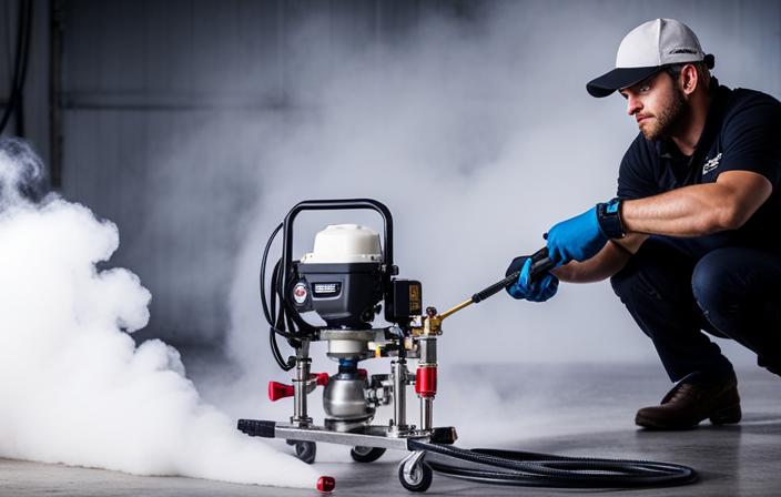 An image showcasing a step-by-step guide on setting up an airless paint sprayer skid