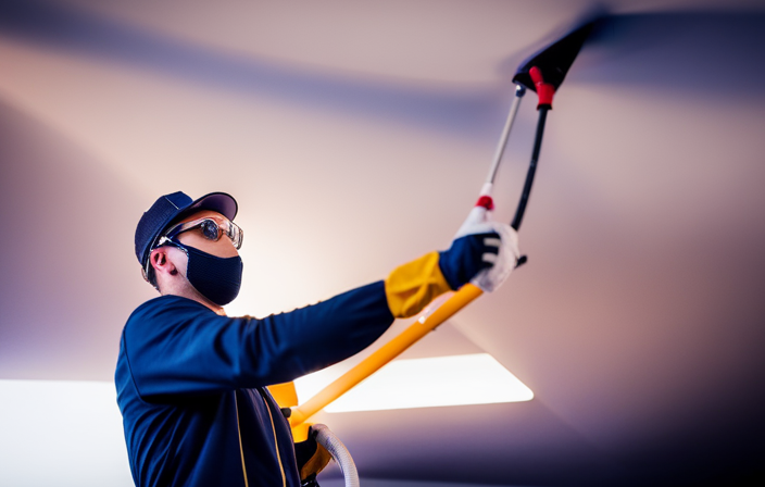 An image that showcases a step-by-step guide on spraying a ceiling using an airless sprayer