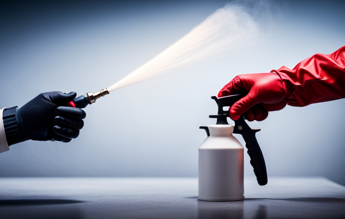 An image capturing a pair of gloved hands firmly grasping the Krause and Becker airless paint sprayer handle