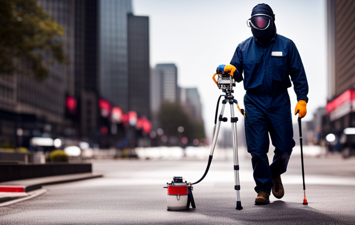An image showcasing a skilled painter effortlessly operating an airless paint sprayer on an exterior surface