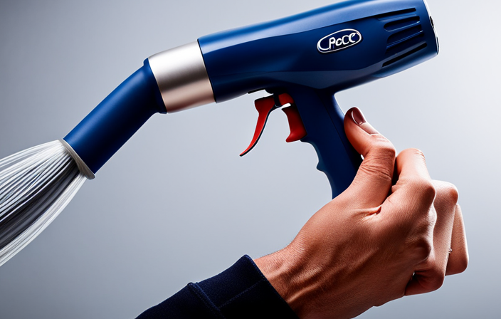 An image showcasing a precise hand maneuvering the Graco X5 Airless Paint Sprayer, effortlessly painting a smooth, even coat on a wall
