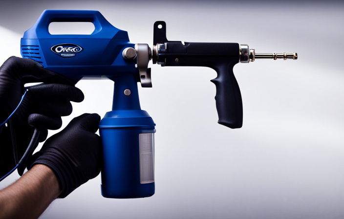 An image showcasing the Graco X7 Airless Paint Sprayer in action, with a skilled painter effortlessly spraying a smooth, even coat of paint onto a wall, highlighting the sprayer's precision and ease of use