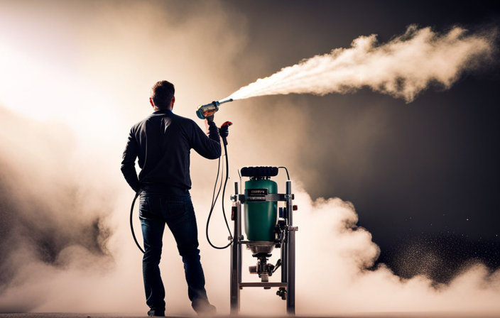 An image showcasing a Krause And Becker airless paint sprayer in action