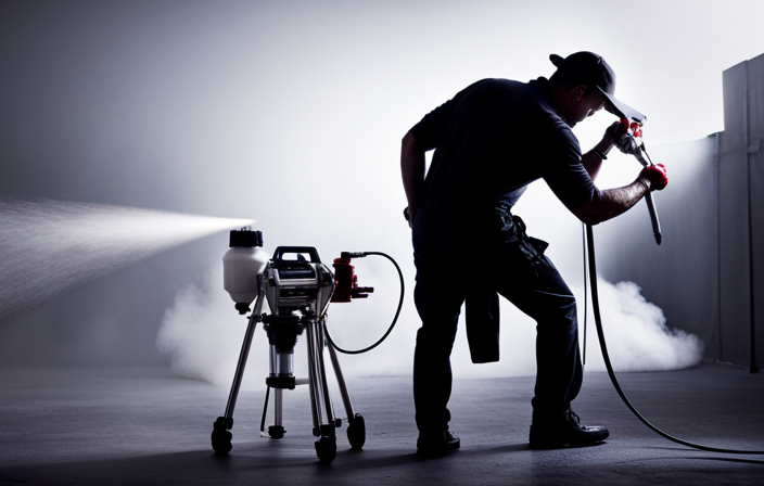 An image showcasing a professional painter effortlessly operating the Magnum X7 True Airless Paint Sprayer, demonstrating precise spraying techniques, proper nozzle adjustment, and smooth paint application on a variety of surfaces