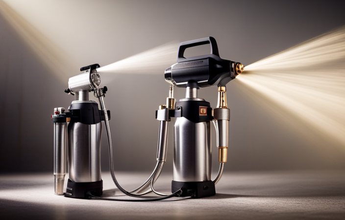 An image showcasing two paint sprayers side by side - one electric and the other airless