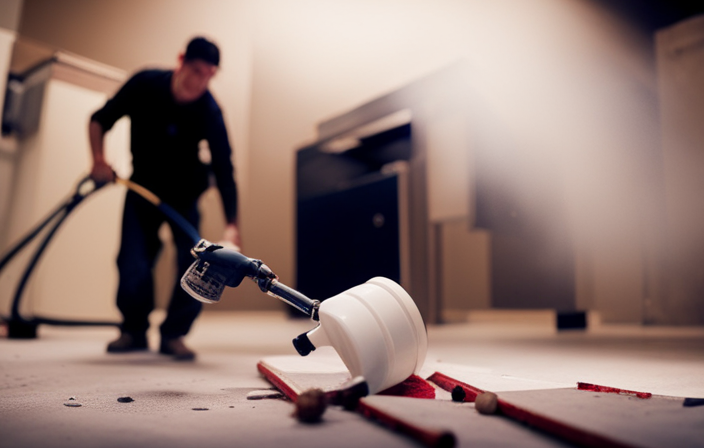 An image capturing the frustration of a DIY painter, with a close-up shot of a Titan Airless Paint Sprayer