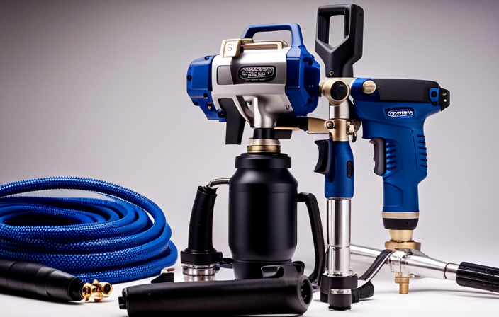 An image showcasing the Graco TC Pro Airless Paint Sprayer Kit, displaying its components with precision