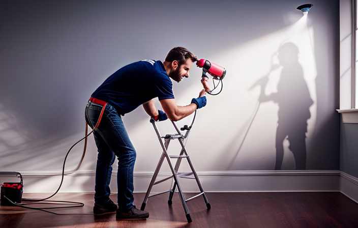 An image showcasing a homeowner effortlessly painting a room using a high-quality airless paint sprayer