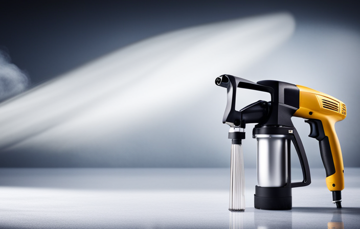 An image showcasing a sparkling clean airless paint sprayer, with its detachable parts neatly arranged on a spotless white surface