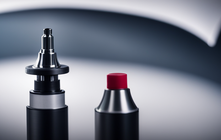 An image showcasing a close-up of an airless paint sprayer nozzle, with a selection of different tips arranged neatly beside it