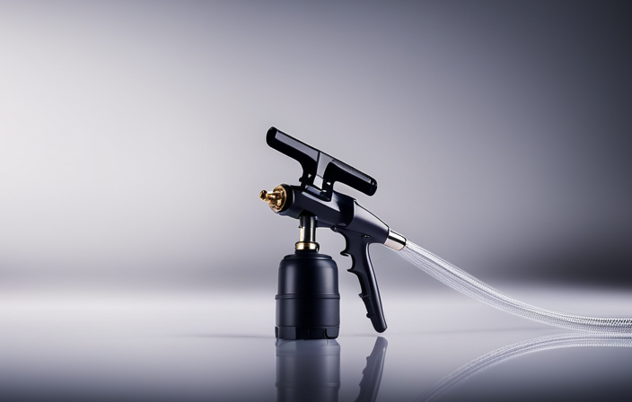 An image of an airless paint sprayer with a close-up view of the small hose, showcasing its flexible and durable construction