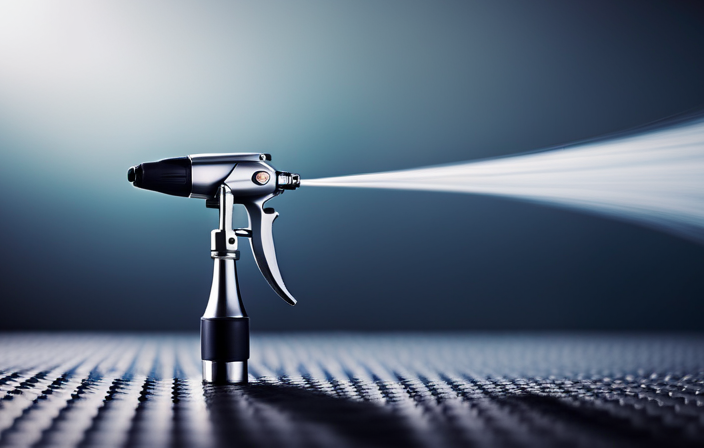 An image showcasing a close-up view of an airless paint sprayer tip, revealing its intricate design and highlighting its ultra-fine nozzle, demonstrating the smallest size available for precise and efficient paint application