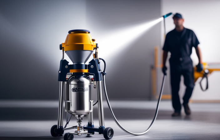 An image showcasing an airless paint sprayer with a transparent reservoir containing high-quality oil specifically designed for airless sprayers