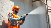 spraying textured stucco walls