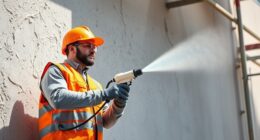 spraying textured stucco walls