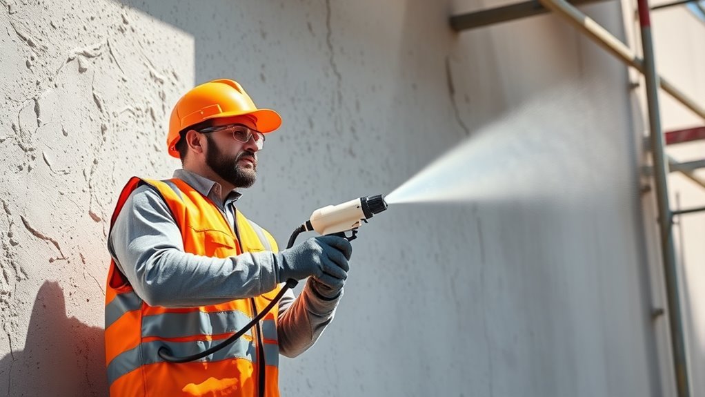 spraying textured stucco walls