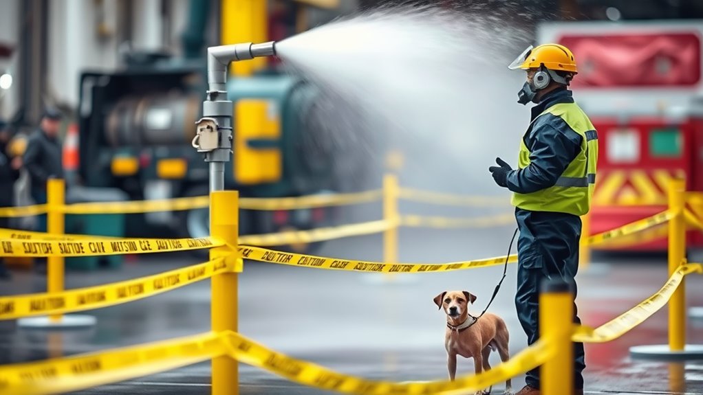 keep bystanders and pets away