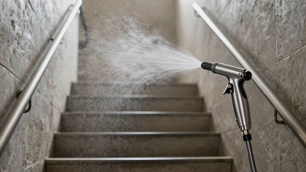 safe stairwell spraying method