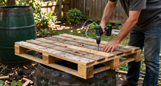 Man Uses Old Wood Pallets To Build A Backyard Rain Barrel Stand With An Impressive DIY